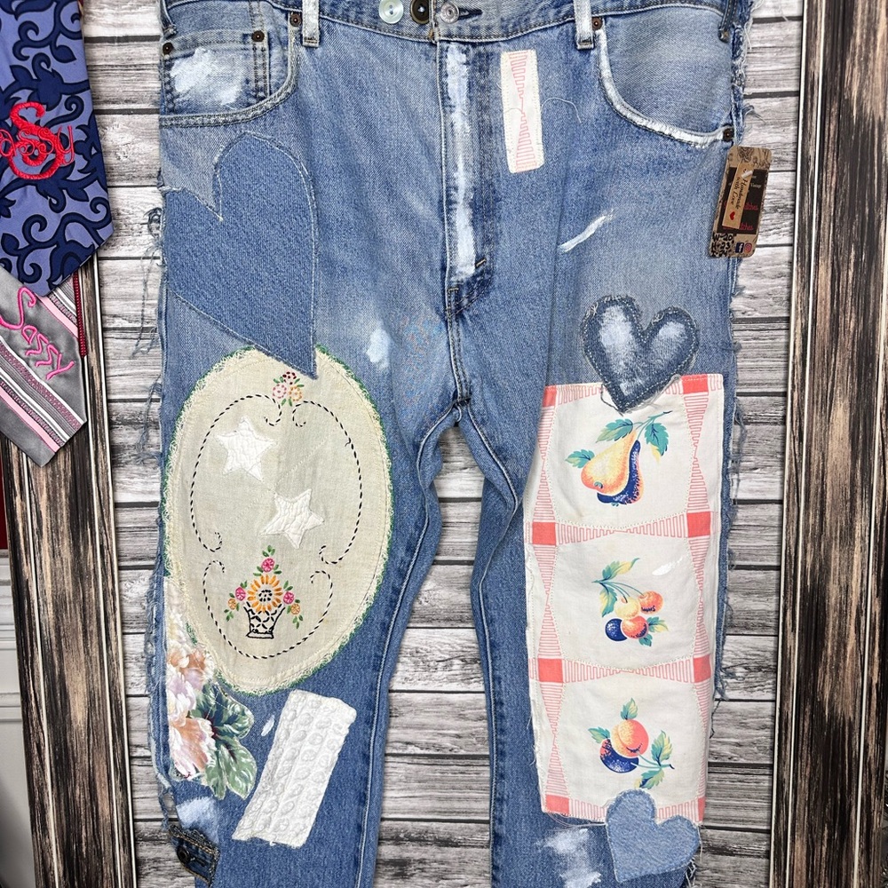 UpCycled Reworked Handmade Vintage Wrangler Levi’s Jeans like Pearl Jade Gypsy